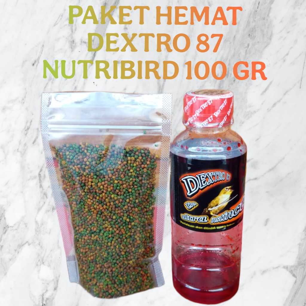 PAKET HEMAT NUTRIBIRD UNI KOMPLET PAKAN BURUNG PLECI 100Gr & DEXTRO 87 ASLI DOPING PLECI DEXTRO 87 P