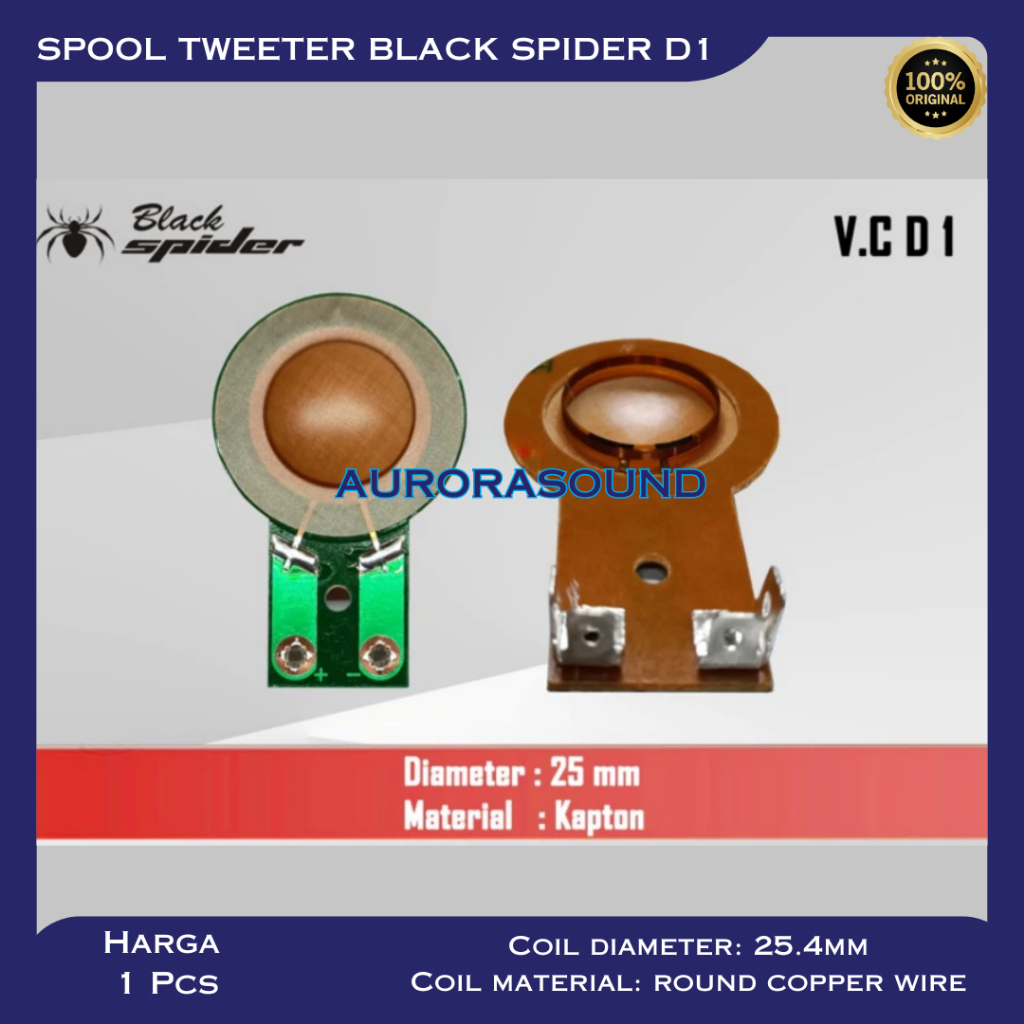 SPOOL TWEETER BLACK SPIDER D1 VOICE COIL SPEAKER 25.4MM SPUL TUITER SPUL KOIL DRIVER  COIL TWEETER F