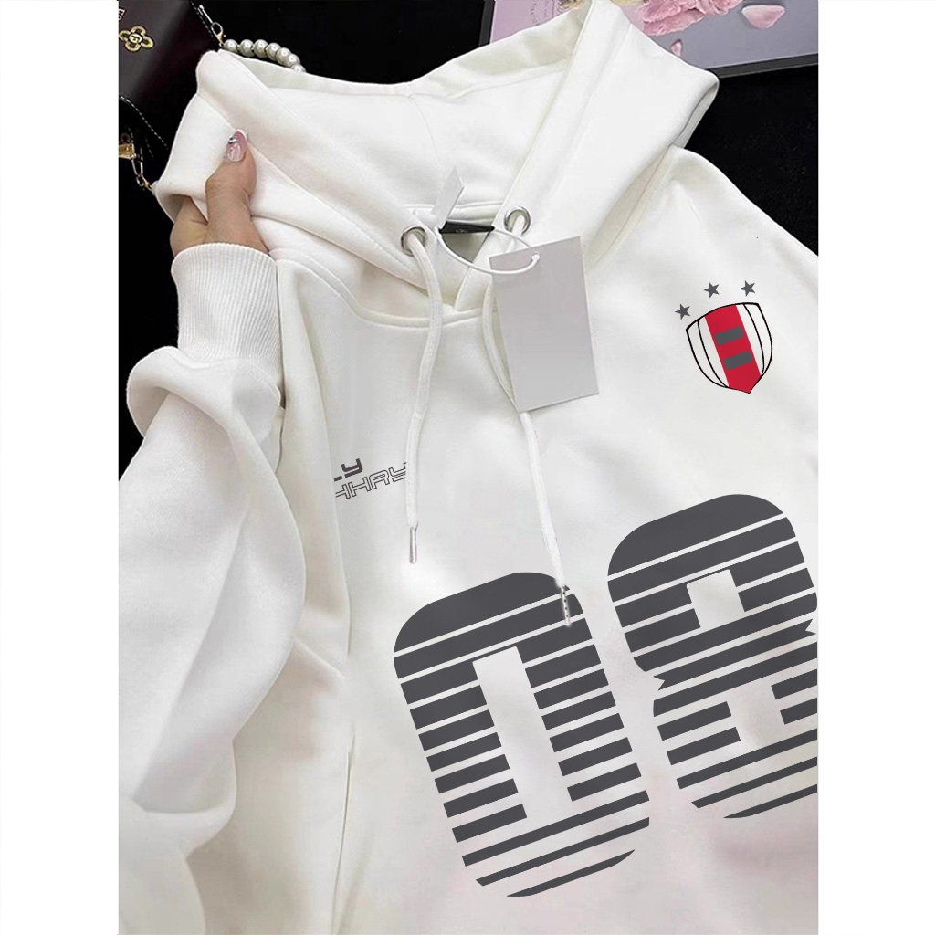 XZHAINV Hoodie lengan panjang wanita Korea dengan cetakan angka 08/Sweater Korea Lengan Panjang/Swea