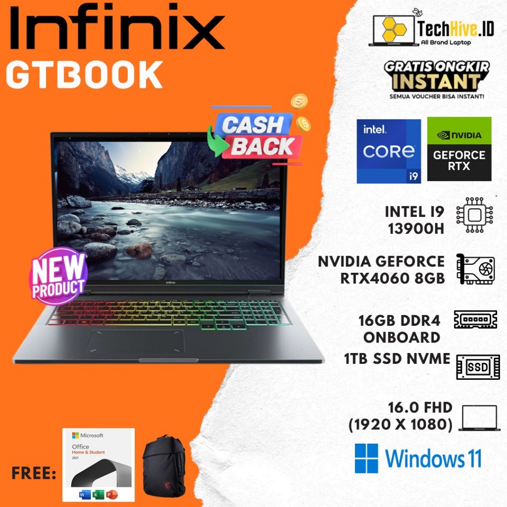 Laptop Infinix Gtbook I9 13900H RTX4060 8GB | 16GB 1TB SSD W11 16.0FHD 120HZ 100SRGB