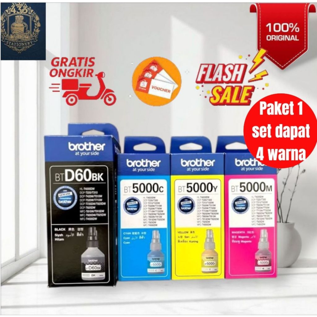 paket 4 pcs tinta printer Brother BT-D60BK dan Brother BT-5000 tinta printer brother warna black cya