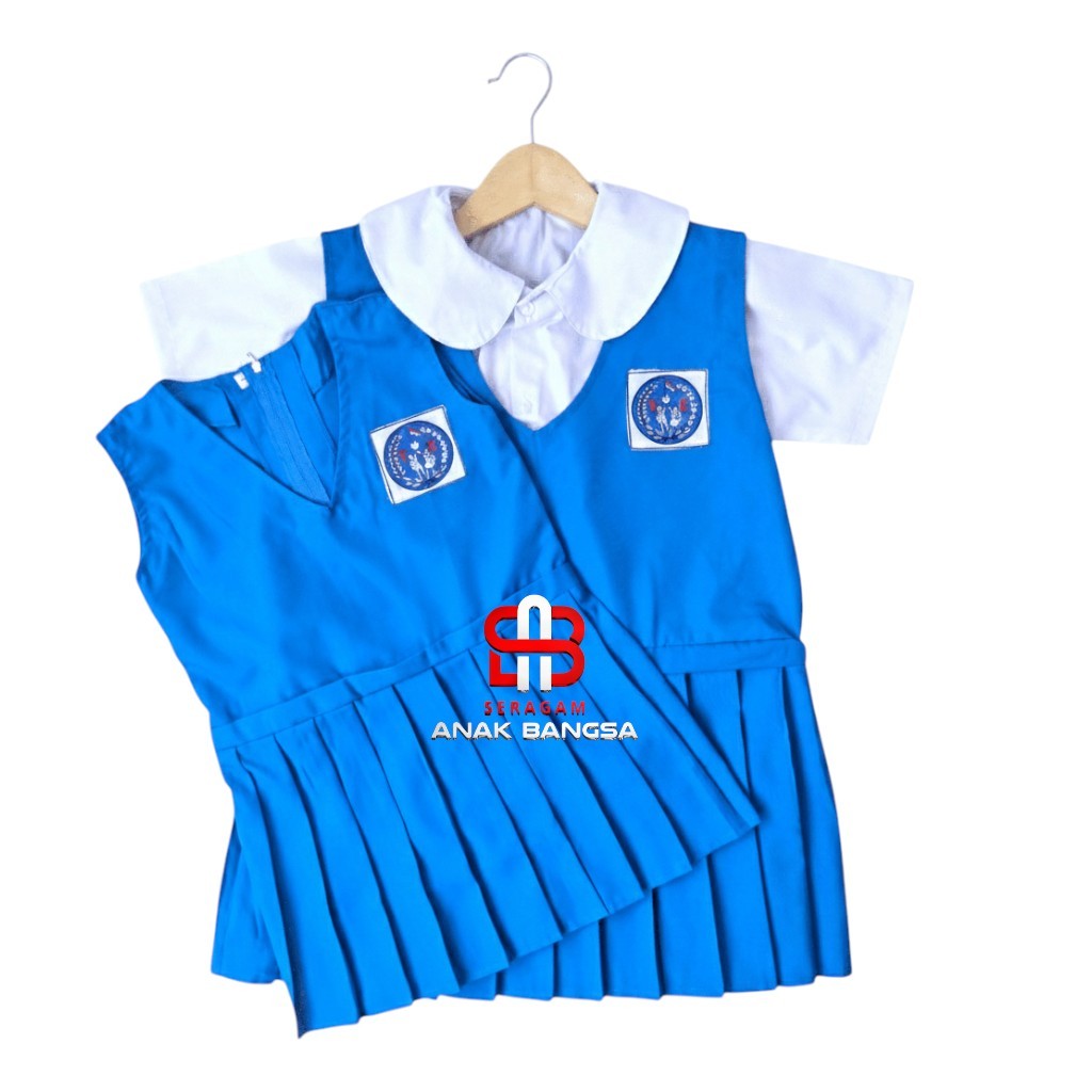Seragam TK Nasional Biru Binhur / Seragam TK Putih Biru Pendek / SERAGAM ANAK TK PEREMPUAN