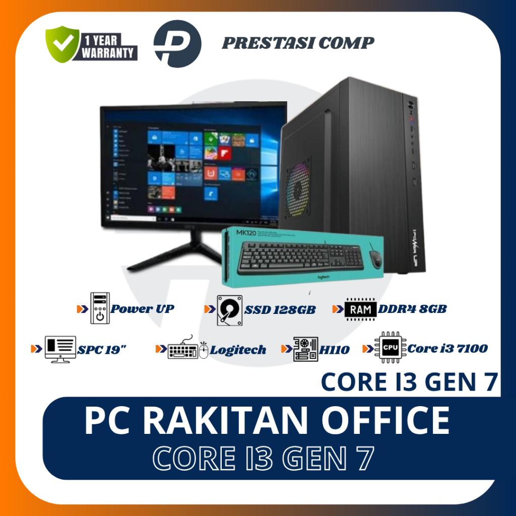 PC Rakitan Core i3 Gen 7 RAM 8GB SSD 128GB Monitor 19 - 20 Inch Mainboard H110 - Komputer Dekstop Ka