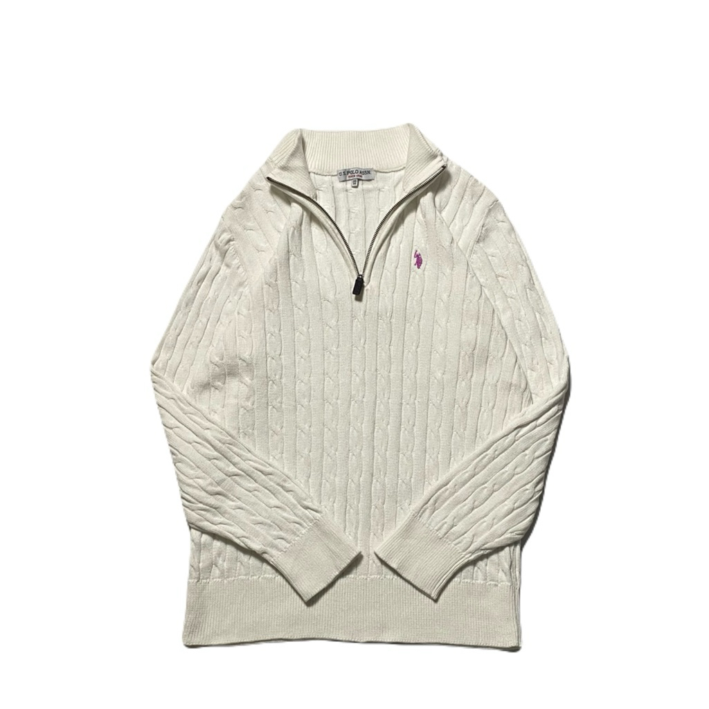 US POLO ASSN Cable Knit Sweater Halfzip White