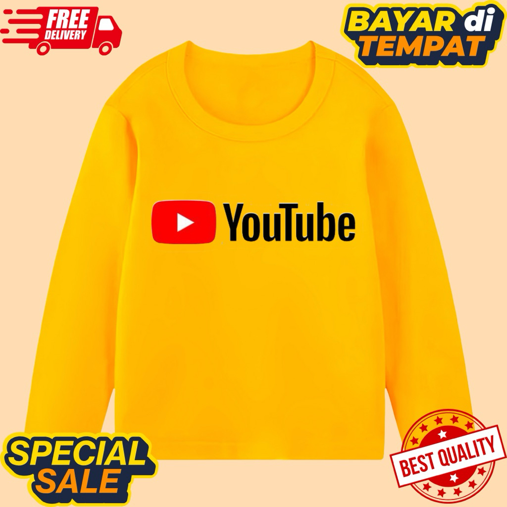 kaos atasan anak lengan panjang unisex motif youtube