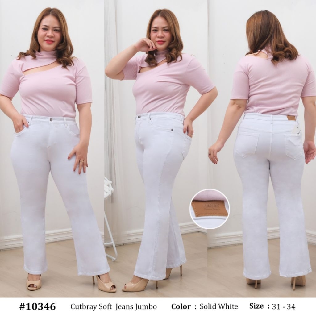 MakoMako - Celana Panjang Cutbray Highwaist Putih 27-34 Jumbo Soft Jeans Wanita