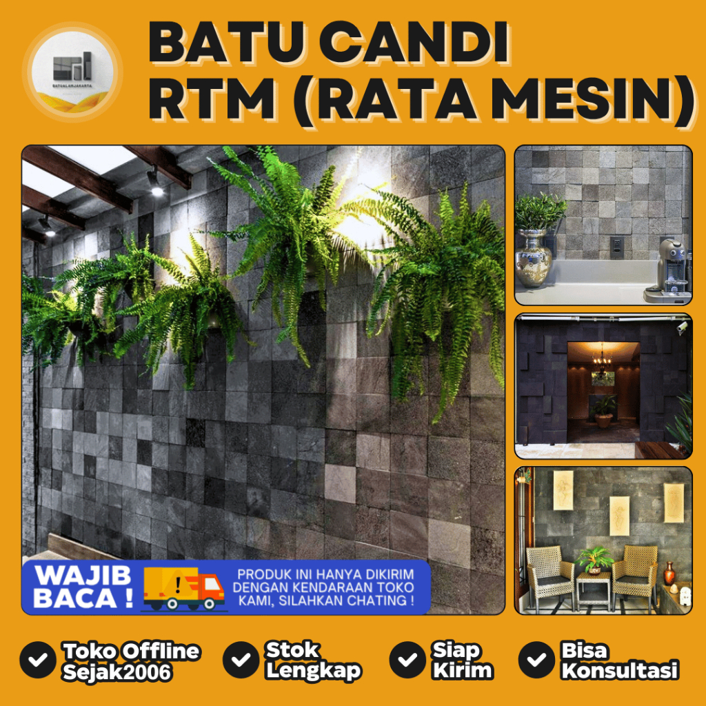 Batu Alam Candi Hitam RTM (rata mesin) Untuk Dinding Modern Klasik