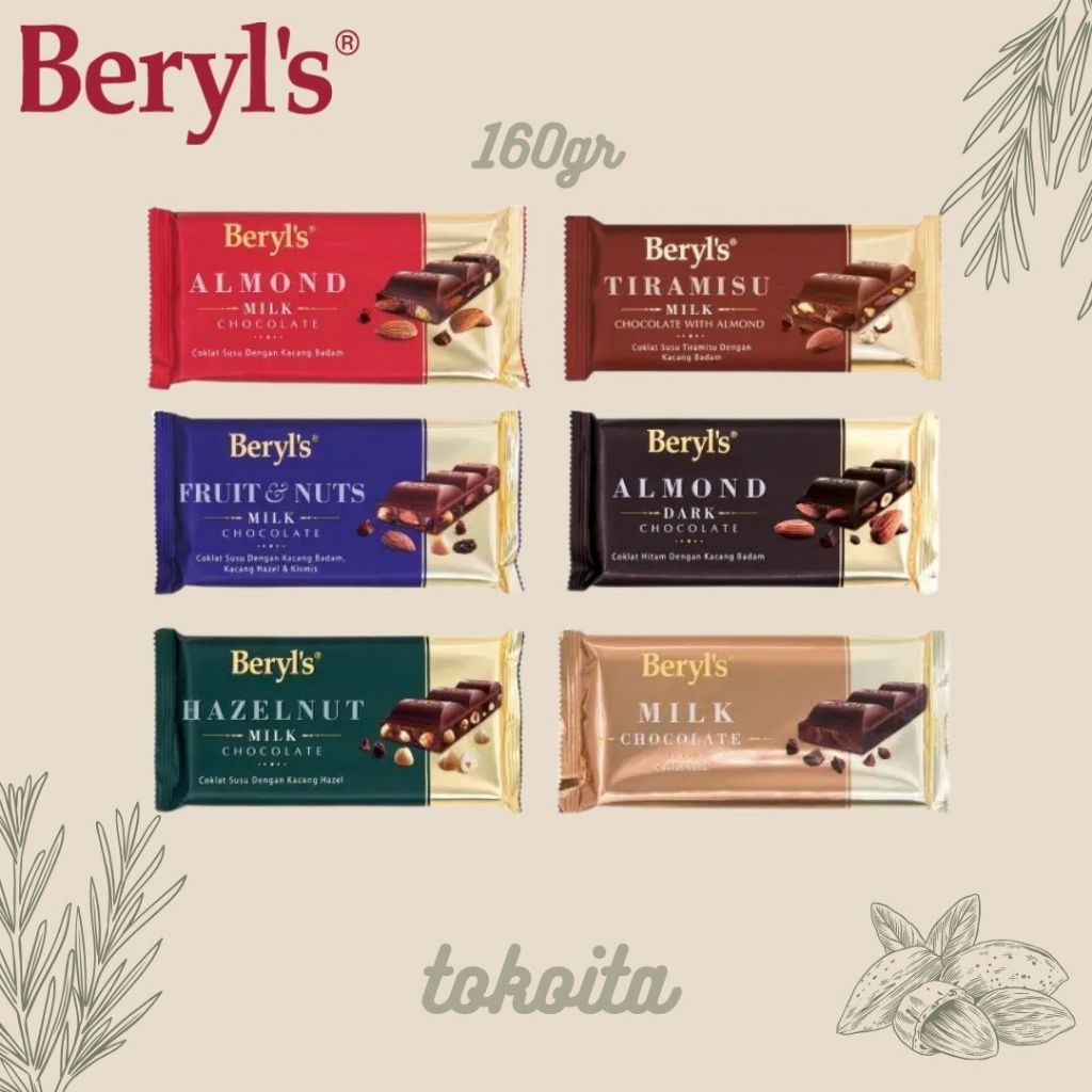 Beryls Cokelat Bar Beryl's Chocolate Bar 160 Gram Coklat Almond