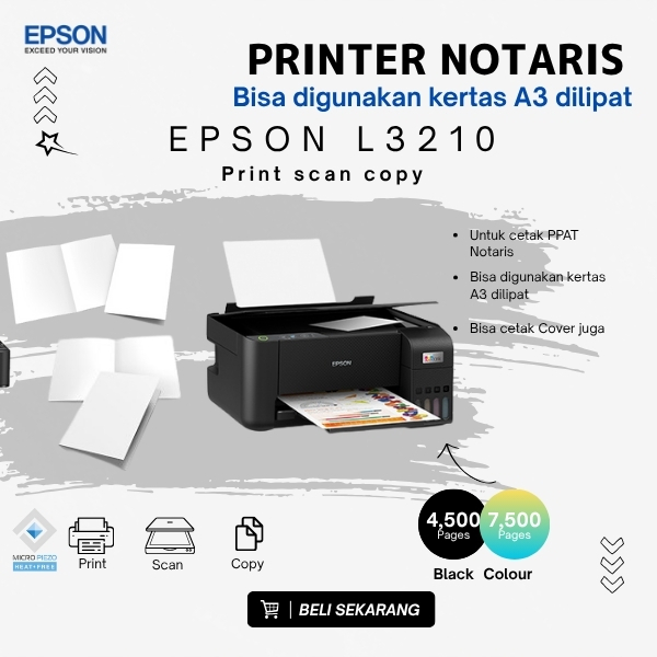 Printer Notaris EPSON Untuk Notaris/ PPAT (A3 LIPAT) - L3210 / L3211
