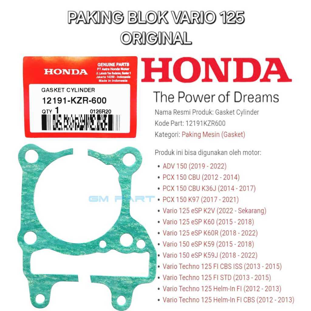 Paking Blok Vario 125 Vario 150 Original 12191-KZR-600