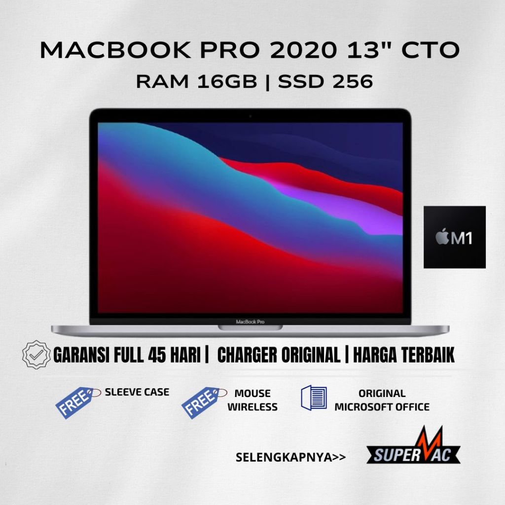 MACBOOK PRO 2020 13 INCH M1 RAM 16GB SSD 256 SILVER ORIGINAL PREMIUM