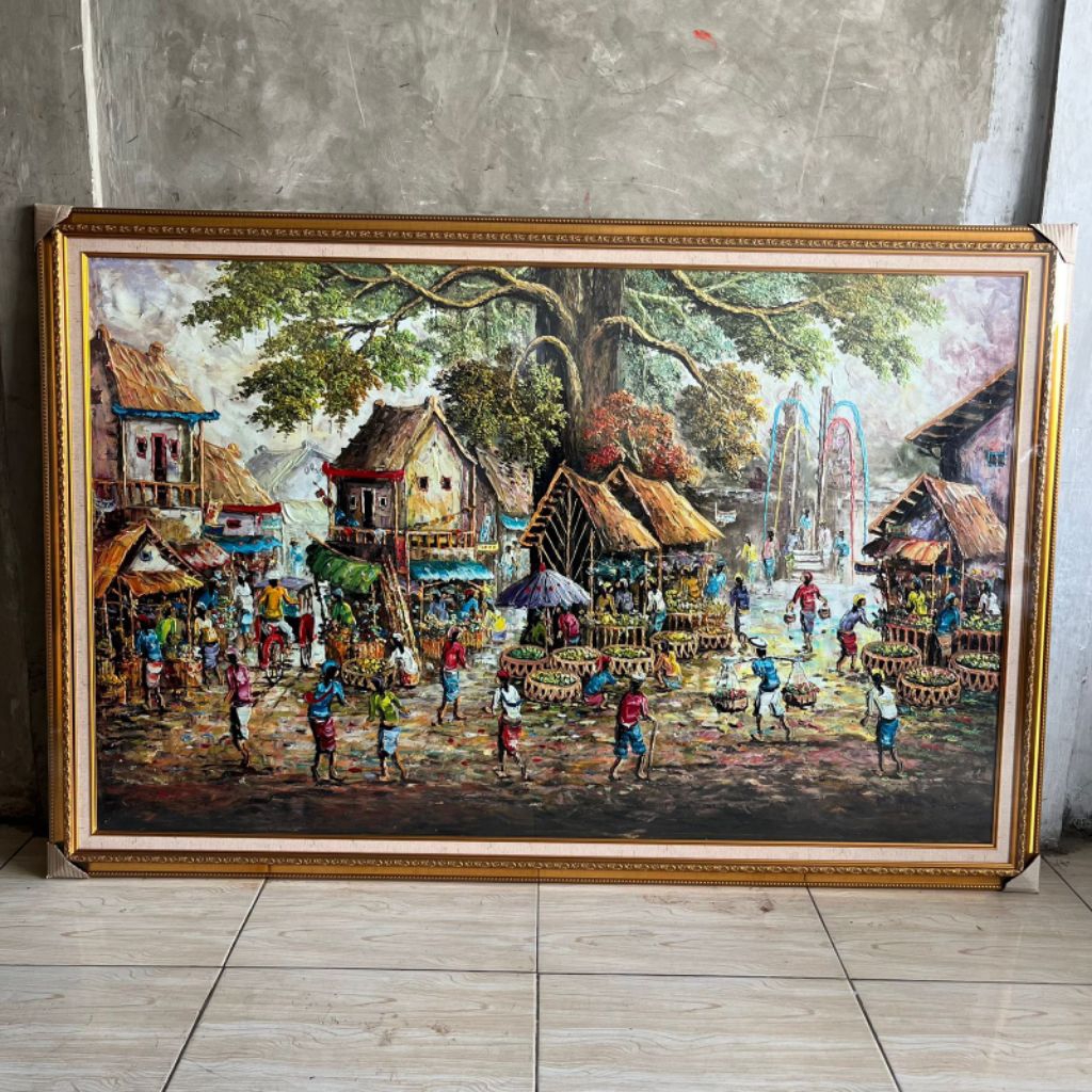 lukisan kanvas pasar tradisional bali