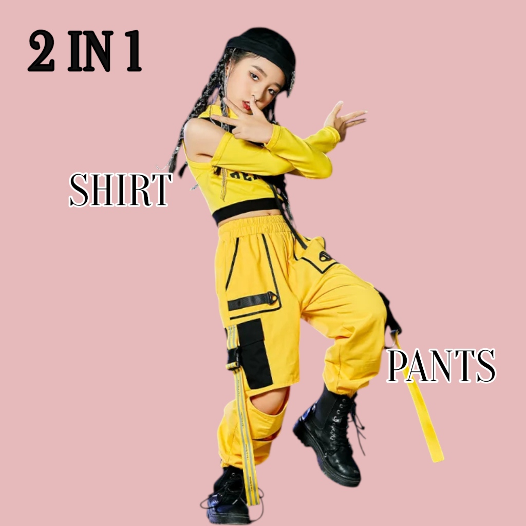 SOZI Setelan baju fashion show anak perempuan 2in1 Korea style Dance Hip Hop Usia 4 14 Tahun