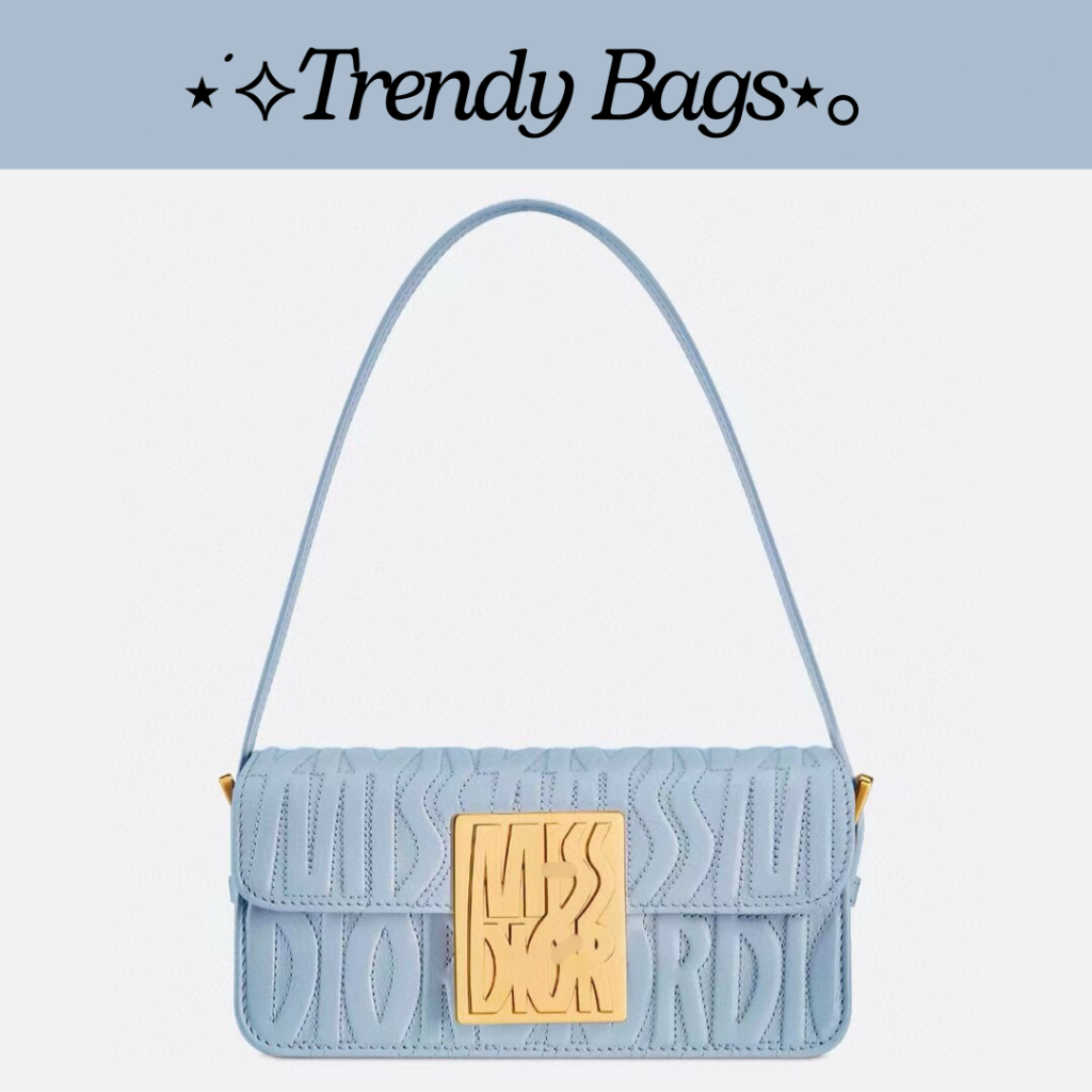 Pre Order Tas Selempang Wanita Lipat Warna Biru Desain Quilted Elegan dengan Aksen Logam Emas dan Ta