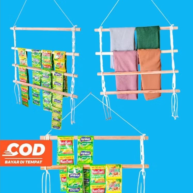 RAK rack gantung kayu p. 50-120cm 2-4 susun cocok buat diwarung dirumah di kamar