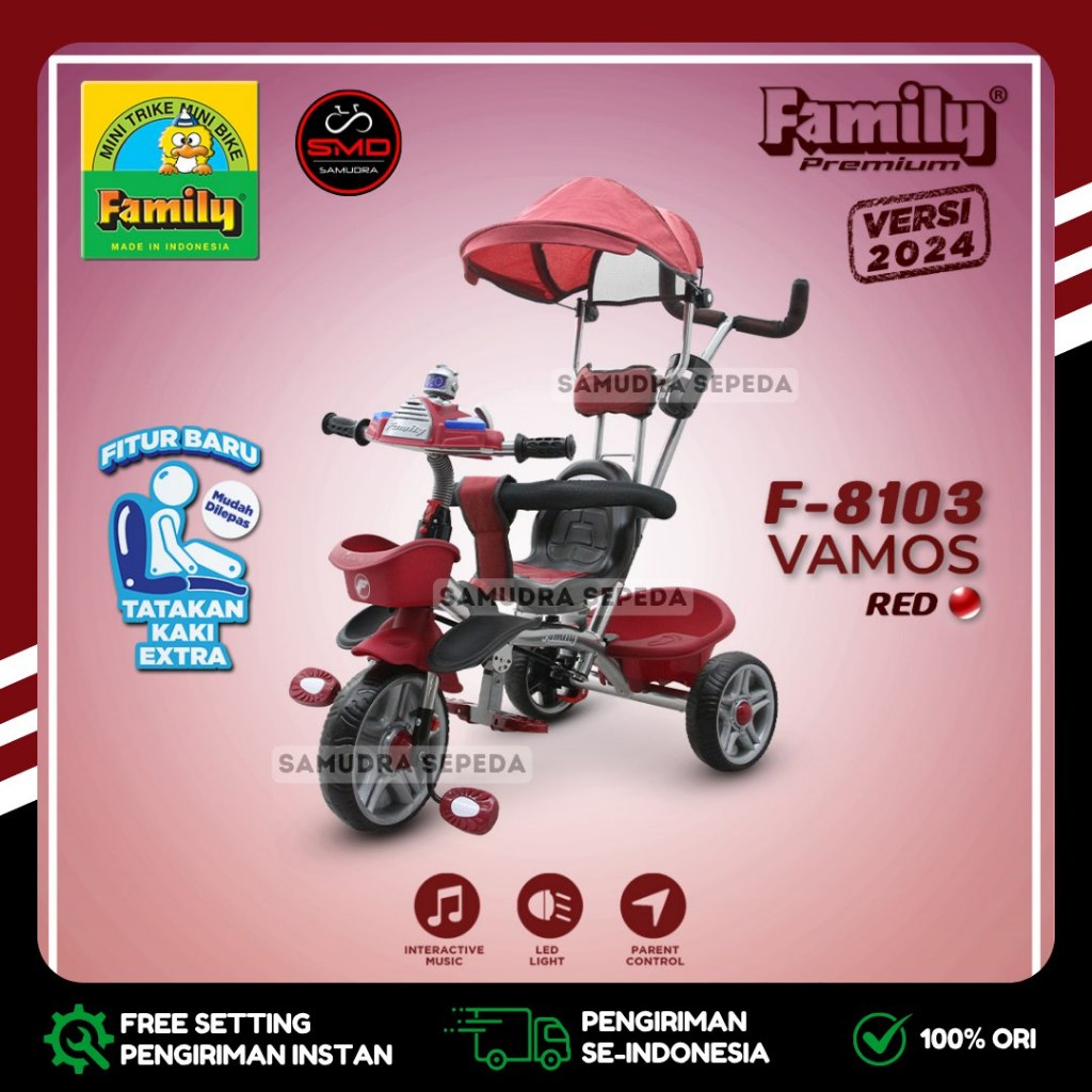 Sepeda Stroller Anak Bayi Family F 8103 Vamos Tudung Musik Murah BDG