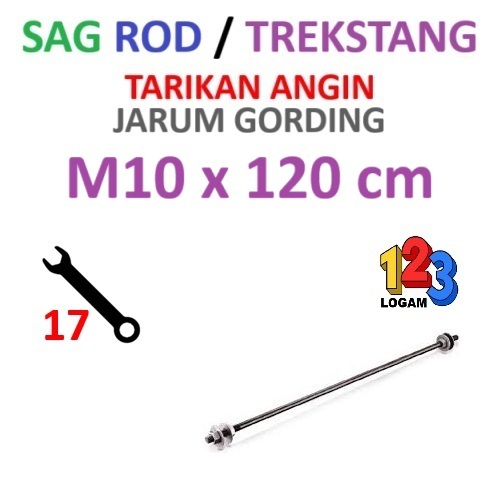 M10 x 120 cm Baut Trekstang, Sag Rod Tarikan Angin, Jarung Gording