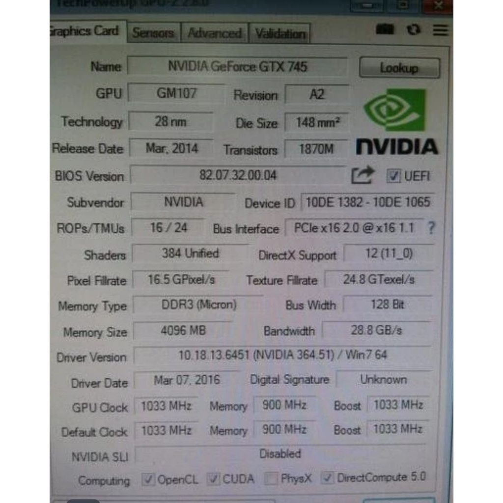 GTX 745 VGA gaming low profile non pin power