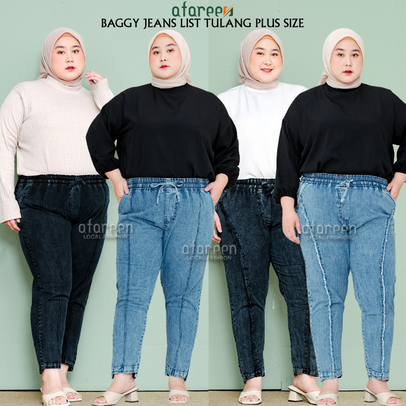 Kulot Jeans Boyfriend Karin Celana Jeans Pinggang Karet Jumbo