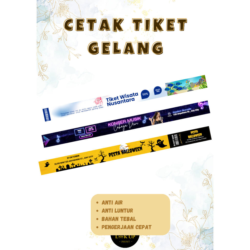 Cetak Tiket Gelang Kertas / Custom Tiket Gelang Konser / Custom Gelang Tiket Event