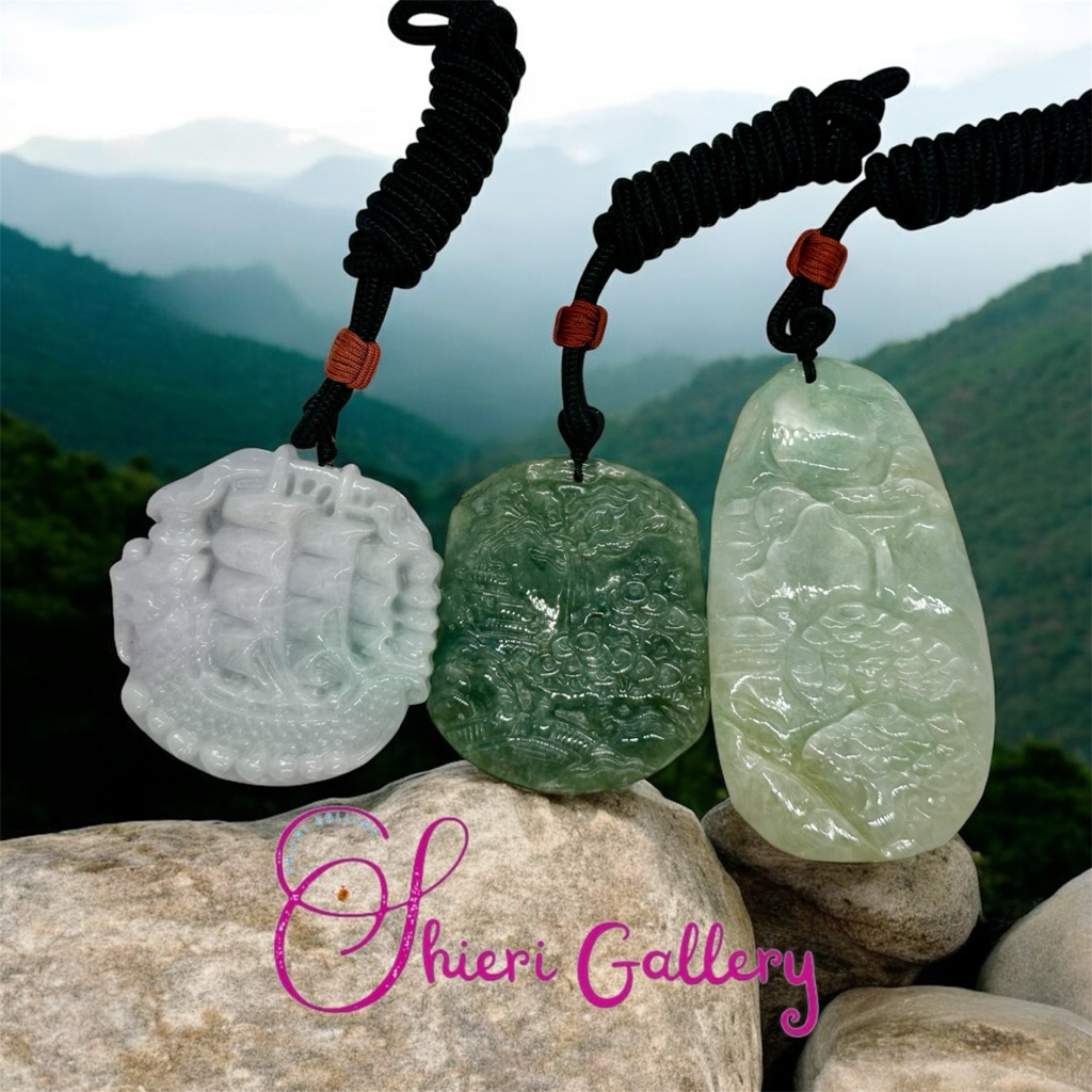 Liontin Giok Naga / Liontin Giok Pemandangan / Liontin Giok Burma Asli / Liontin Giok Burma Grade A 