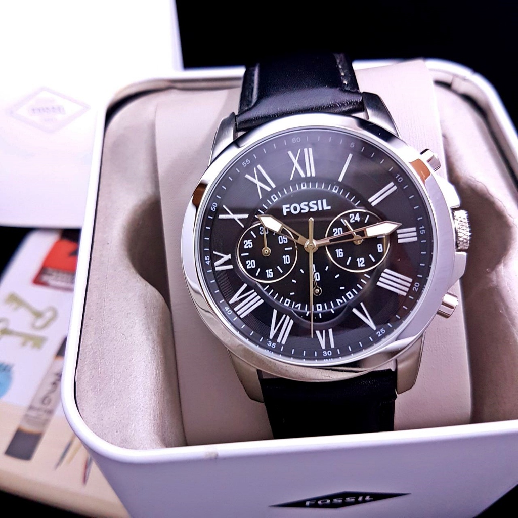 Jam Tangan Pria FS-4812 FS4812 Chronograph Silver Black Leather