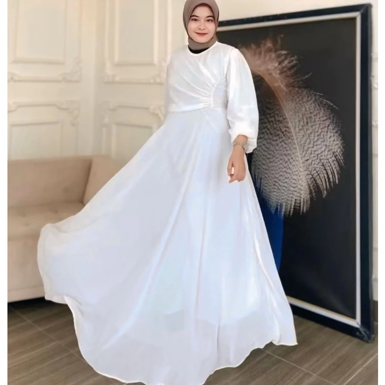 Dress Naomi / Dress Wanita Kondangan LD100-120 / Dress Formal Mewah Putih Bersih dan Putih tulang Ce