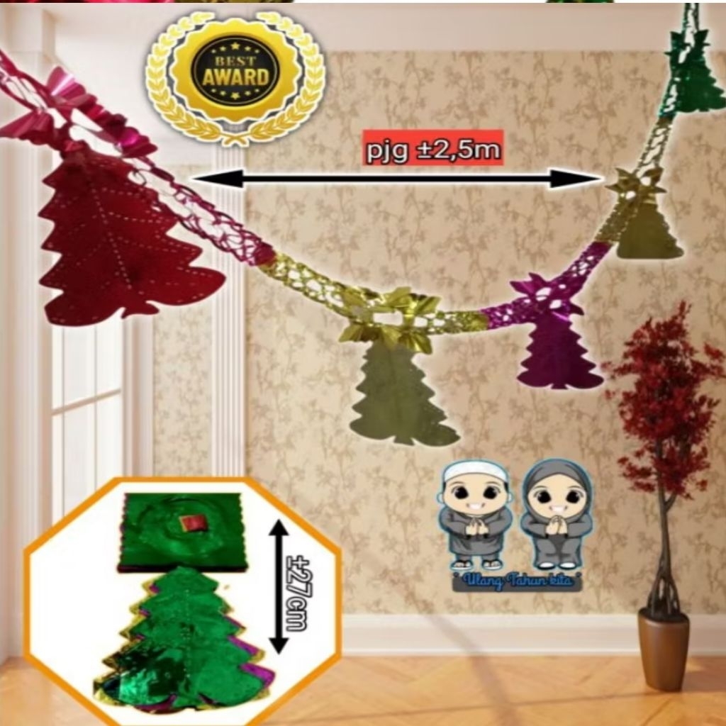 (Spesial Natal)garland natal, garland Christmas, garland motif pohon natal,garland dekorasi natal