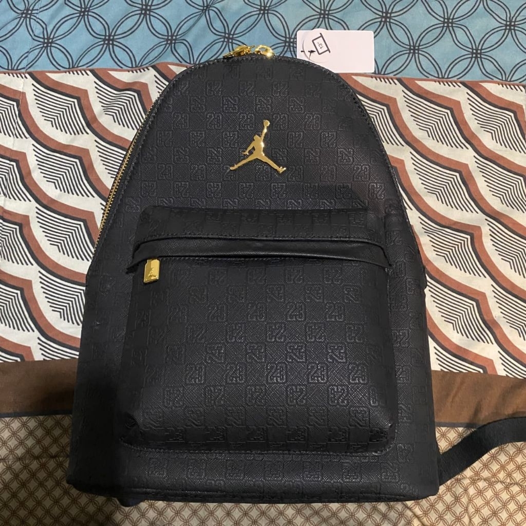 Air Jordan Monogram Faux Leather Backpack Black Gold / Tas