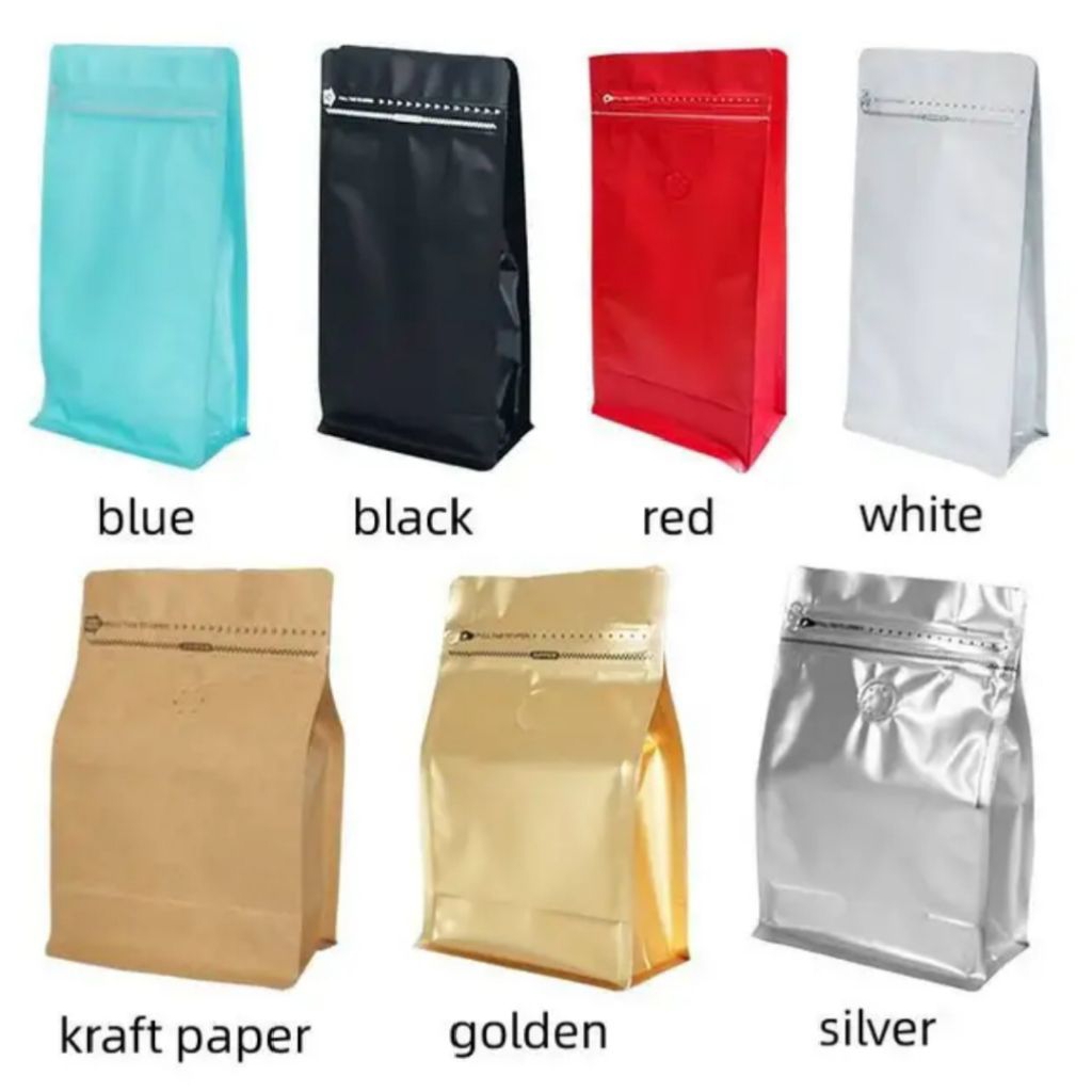 Kemasan Kopi Standing Pouch Valve + Zipper 250 - 1kg / Standing Pouch Zipper Valve kopi