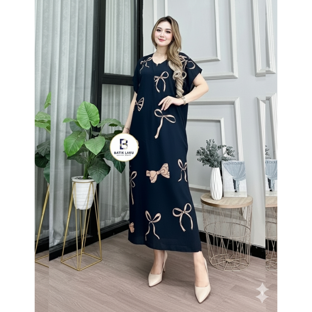 Daster hitam_Daster Motif Pita_Daster kain Rayon_Daster Batik Premium