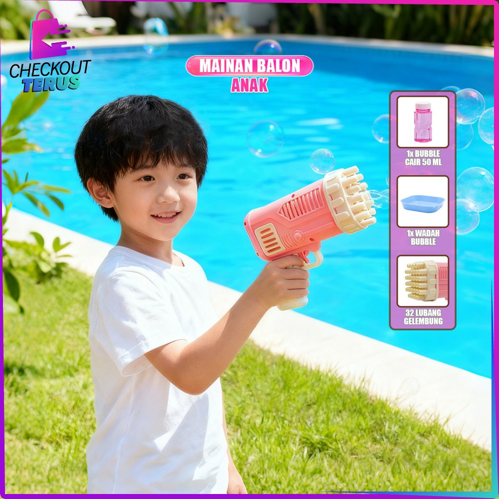 CT M348 Mainan Anak Bubble Gun Basoka 32 Lubang Tembak Gelembung Maenan Tembak Tembakan Balon Gelemb