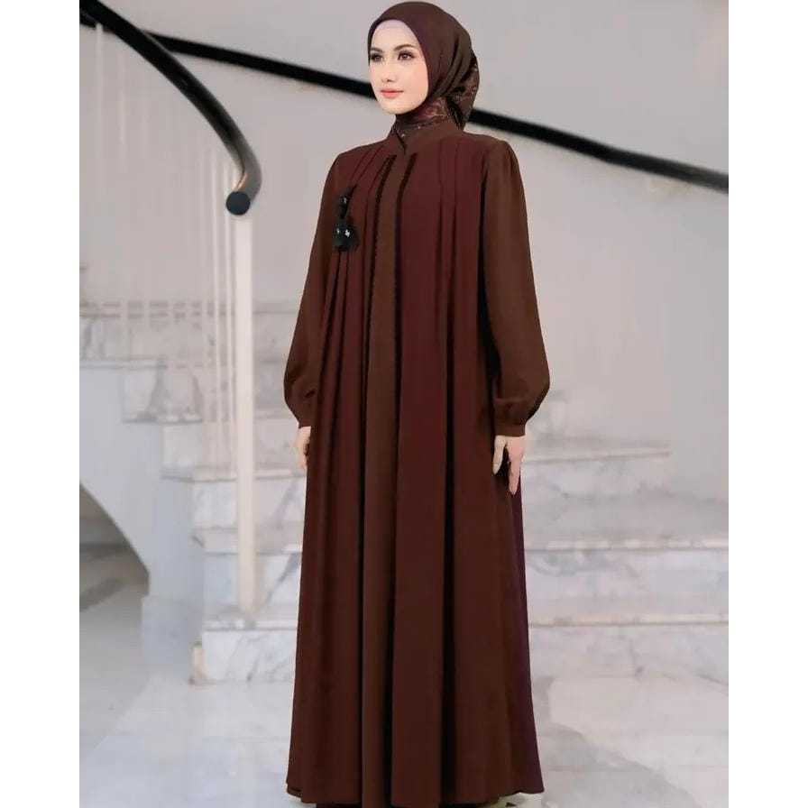 Zahra Abaya Dress Strip Renda Bunga Timbul Polos Cantik Basic Abaya Turkey Polos Dress Wanita Remaja