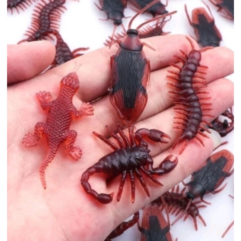 Mainan anak prank binatang karet serangga isi 4pcs kecoa cicak kalajengking kelabang murah mainan ka
