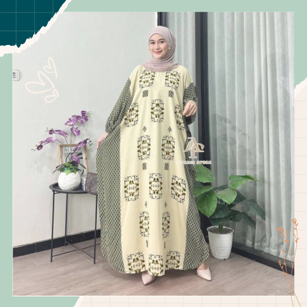 Kaftan Tazbiya Dress Daster Rayon Premium Ringan Lembut Rempel Busui Lengan Panjang Homedress Motif 