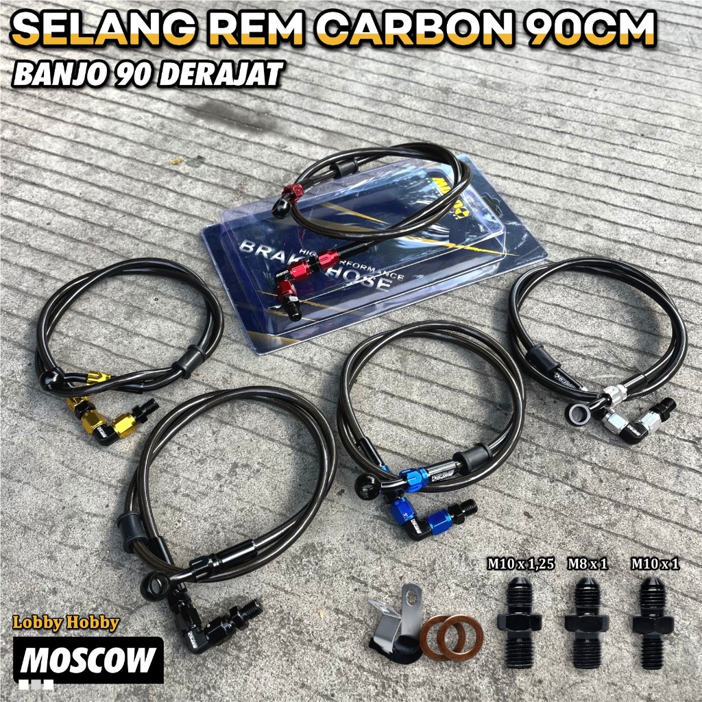 SELANG REM DEPAN WARNA CARBON SERAT UNIVERSAL 90 CM SET BANJO CNC FREE 3PCS BAUT BANJO PNP KABEL SEL