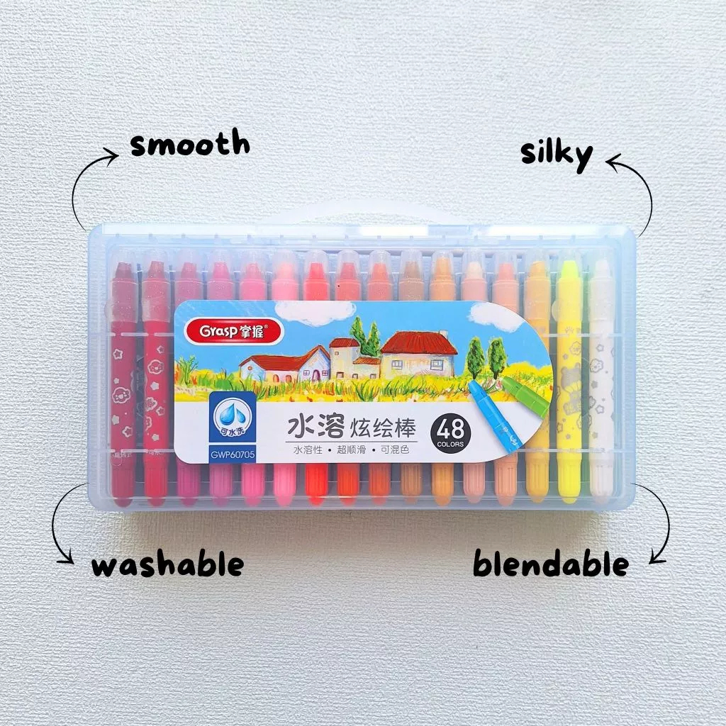 1L Crayon Grasp 48 Warna Non-Toxic Tahan Lama Silky Krayon Lukis Dapat Dicuci Natural Aman Mudah Dib