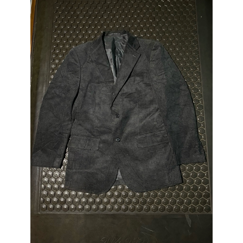 BLAZER JAS MEWAH CORDUROY UNIQLO TARTAN HS HITAM BRANDED
