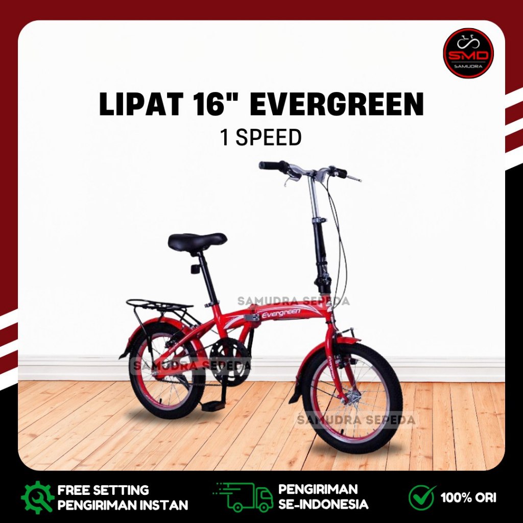 Sepeda Lipat Folding 16 Merk Evergreen 1Sp Single Speed Murah BDG