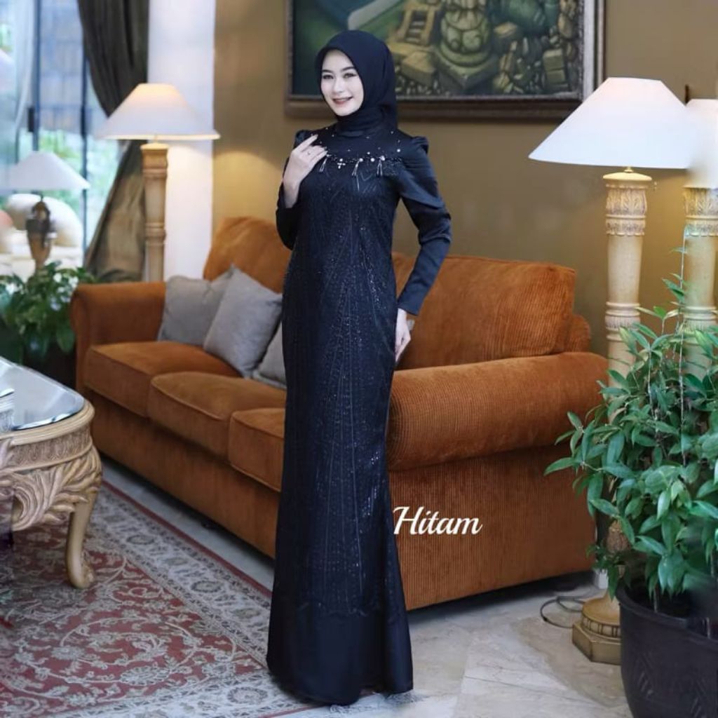 Baju Gamis Pesta Kekinian Liana Dress Gamis Velvet Mix Brukat Mewah Elegan Simpel Kondangan Muslimah