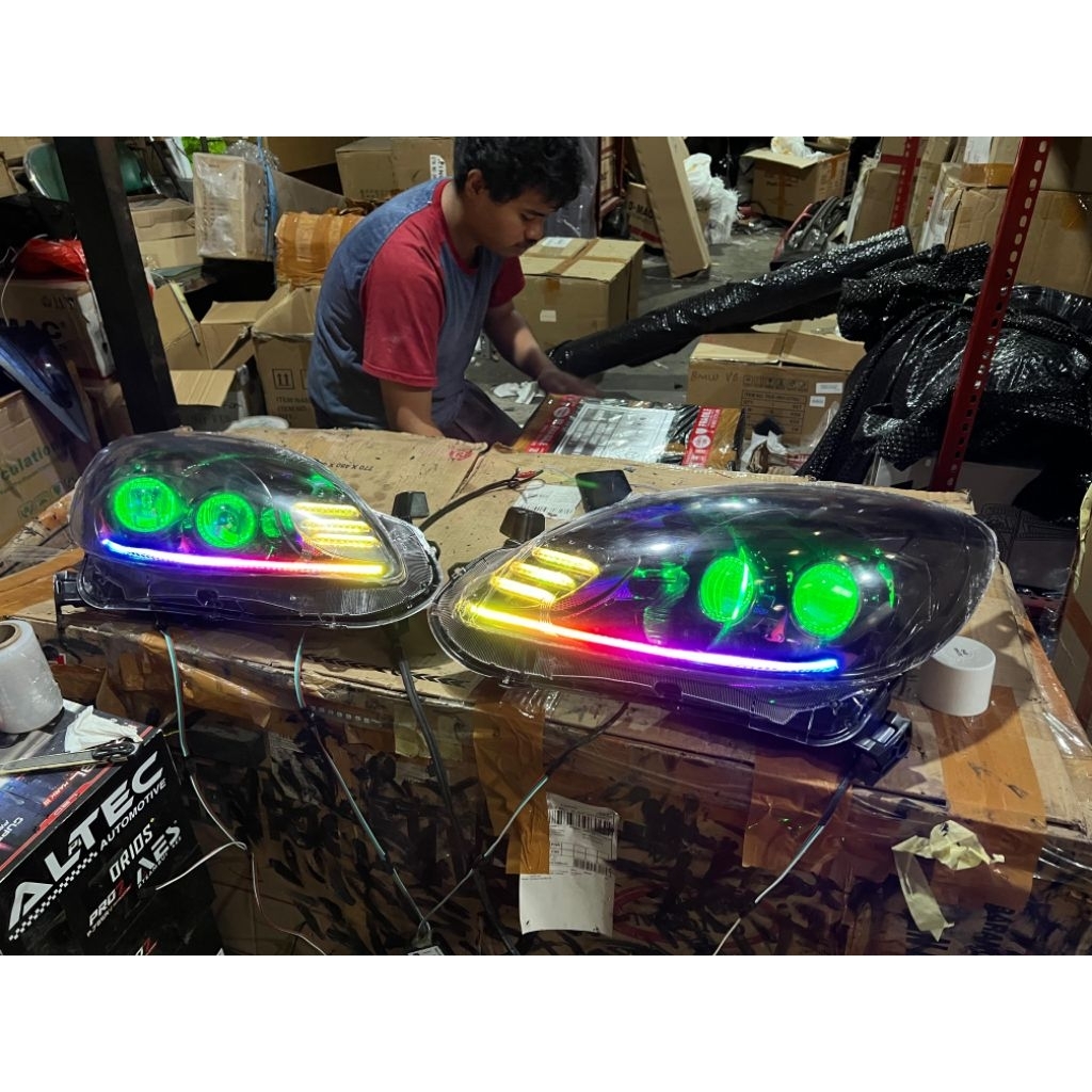 Paketan HEADLAMP BRIO/Mobillio Old Dobel Biled Slim frame RGB Matrix Padlepop