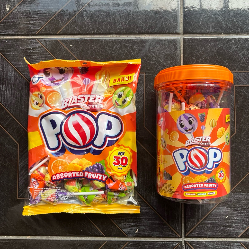 Permen Blaster Pop Assorted Fruity Lollipop 1 Toples / Plastik Bag 30 Pcs - Permen Lolipop Aneka Bua