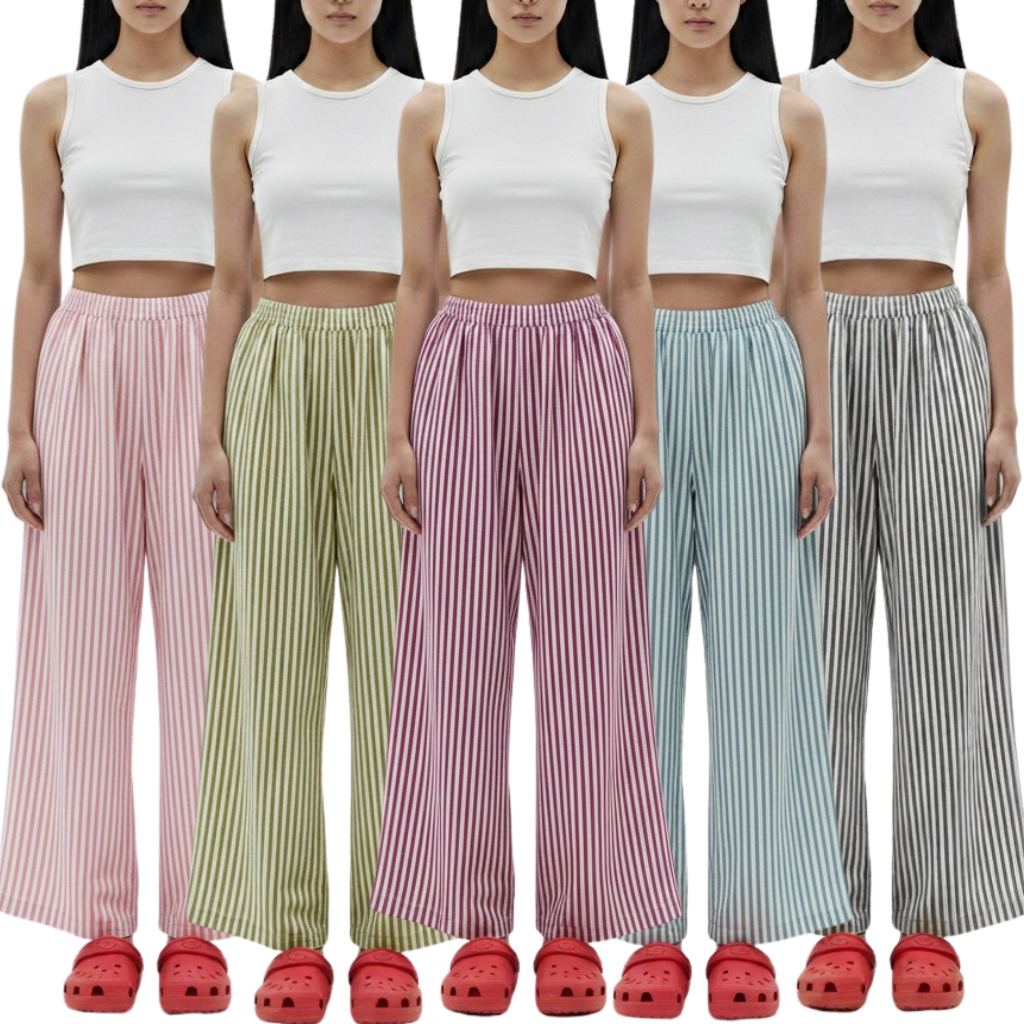 Threelook - Celana Kulot Motif Garis Kulot Daily Kasual Warna-Warni Lurus