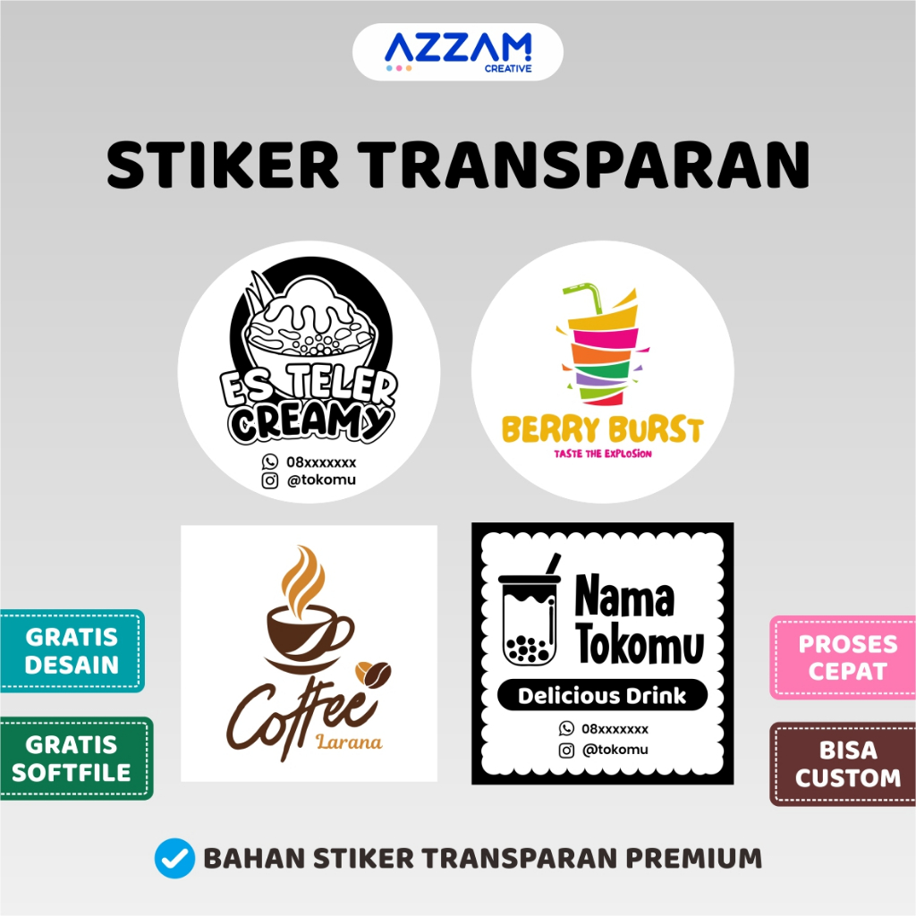 STIKER TRANSPARAN / STIKER BENING / STIKER MINUMAN CUP / STIKER LABEL / STICKER LABEL / STIKER CUSTO