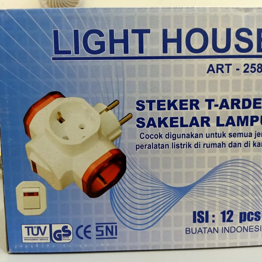 Steker T Arde Kotak + Saklar 258S Light House/Colokan Steker T Arde 3 Lubang/ Steker T-Arde 3 Arah/A