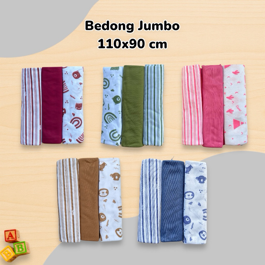 Bedong Bayi Instan Jumbo Motif Polos Salur Karakter Bedong Kaos Premium