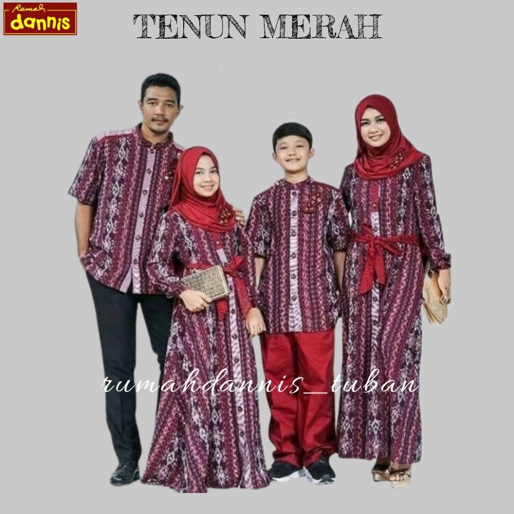 Dannis Couple Gamis Dewasa Koko Anak Gamis Anak D'Tenun Merah Busana Muslim
