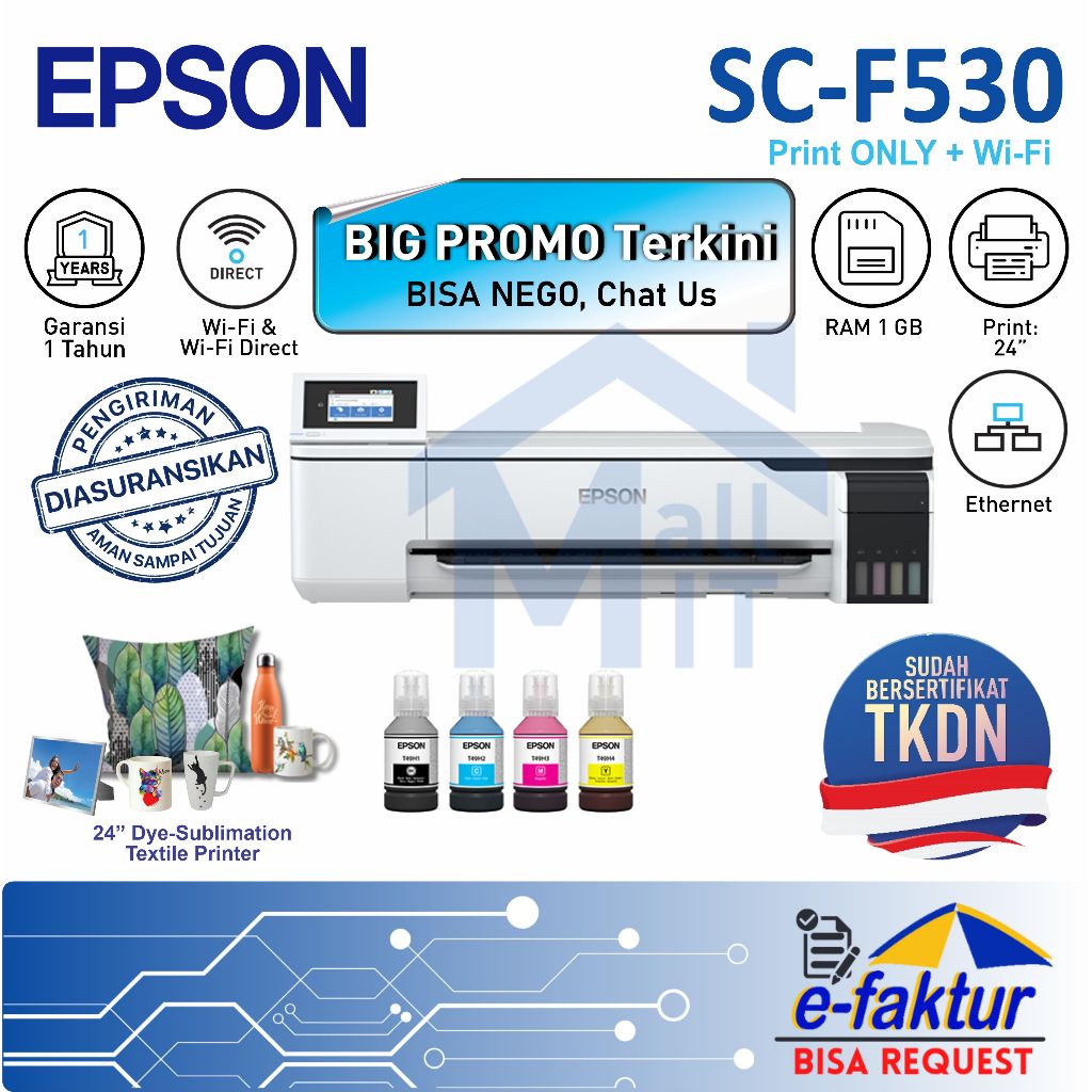 MALLIT EPSON Printer Epson Sublimasi Surecolor SC-F530 SC F530 A1 24Inci Baju Mug Resmi