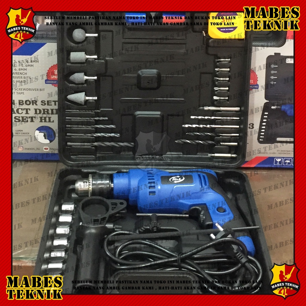 H&L MESIN BOR BETON IMPACT DRILL SET 13MM HL 913 HL913 KOPER SET LENGKAP MATA BOX