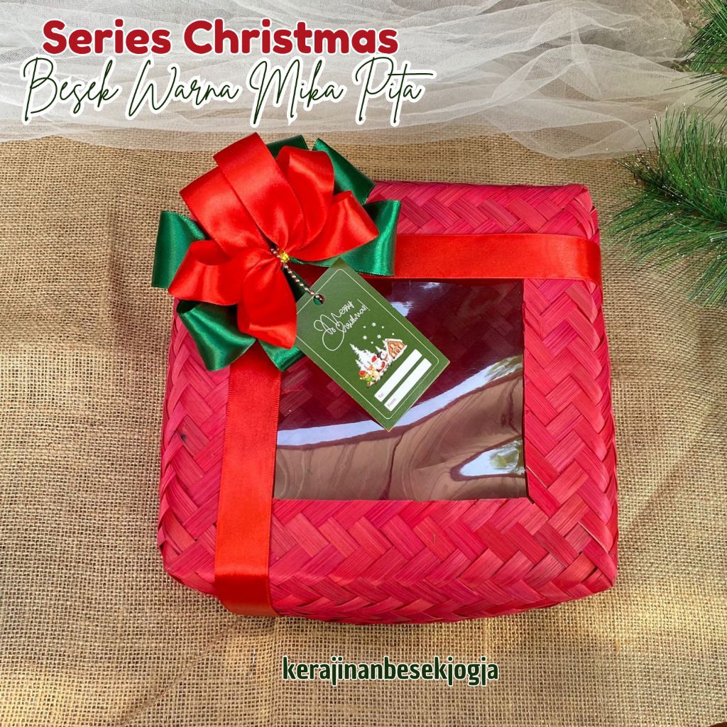 SERIES NATAL | BESEK WARNA HIAS MIKA PITA FREE HANGTAG | besek warna besek bambu besek nasi besek bo